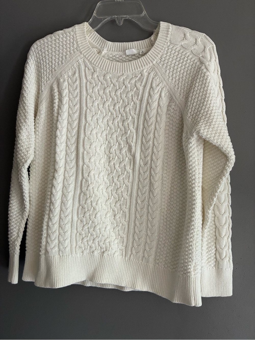 GAP Cream Cable-Knit Crewneck Cotton Sweater